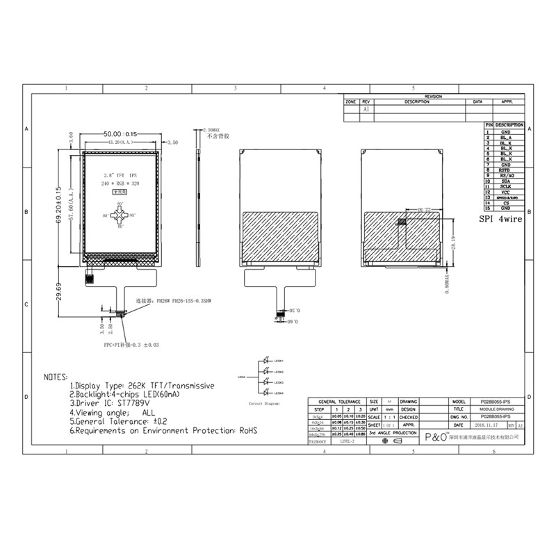 Màn hình LCD cảm ứng Polcd 40 Pin Màn hình LCD 240x320, Màn hình cảm ứng TFT LCD MCU FPC 2.8 inch
