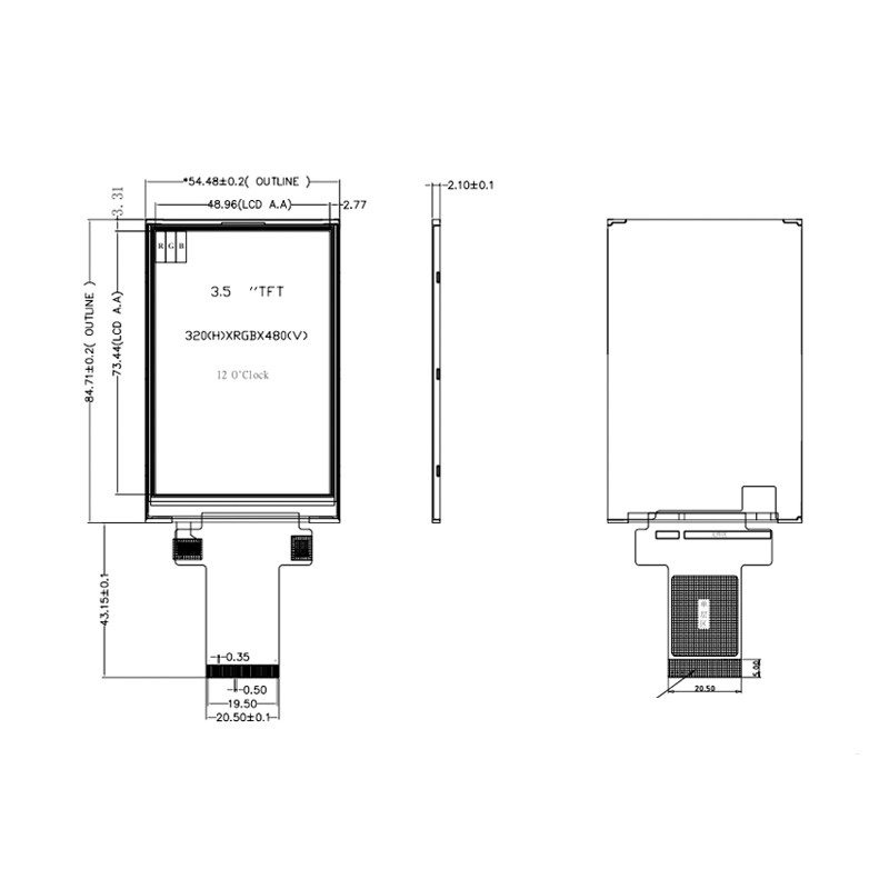 Bảng điều khiển màn hình LCD Polcd 320x480 Spi 3,5 inch 450cd / m2 dành cho thương mại
