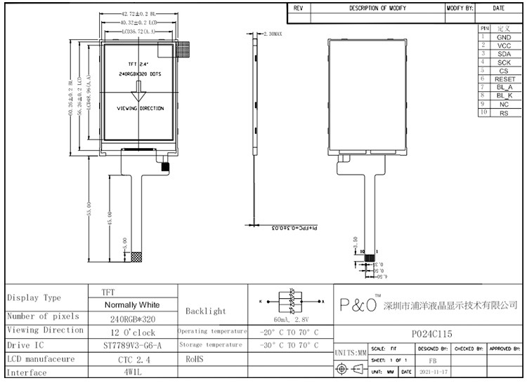 Màn hình LCD LCD Polcd RoHS 2,4 inch Màn hình LCD ST7789V3 Mô-đun LCD 4 dây SPI