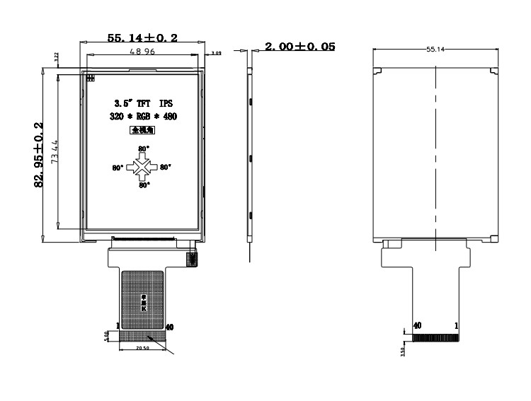 320x480 3,5 Inch Tft Lcd Display 18 Bit Parallel Rgb Interface Kích thước nhỏ