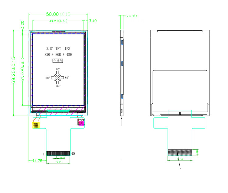 Polcd MCU 9 BIT Màn hình LCD Tft 2,8 inch Màn hình màu Tft 240X320 Thương mại