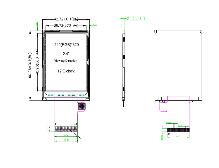 Polcd ST7789V 2.4 Inch Tft Display 12 0'CLOCK 240x320 tft màn hình màn hình LCD