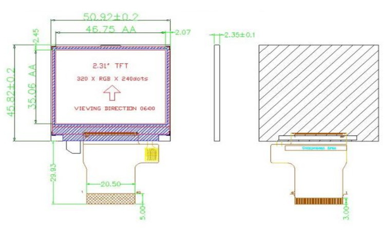 Polcd Màu 262K 2.31 Inch Square Screen 300 Nit 320x240 tft màn hình LCD