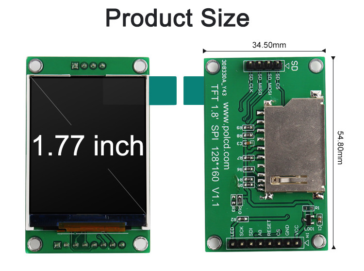 Polcd ST7262 1.77 Inch 24 Bit Màn hình cảm ứng LCD 128X160 TFT 300 Nit