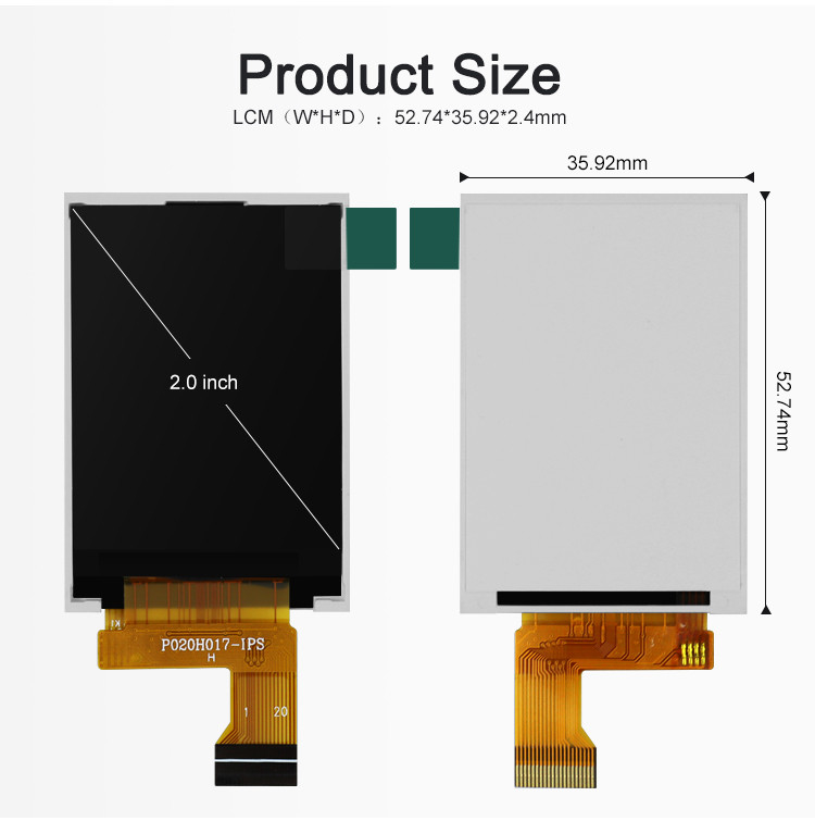Polcd MCU 8 BIT Màn hình Tft 2 inch Màn hình LCD IPS TFT 30,6mm