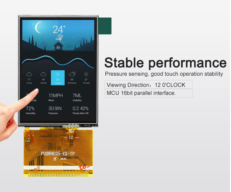 Polcd 2,8 inch Góc nhìn đầy đủ TFT LCD Màn hình cảm ứng Ánh sáng mặt trời Bảng điều khiển IPS có thể đọc được