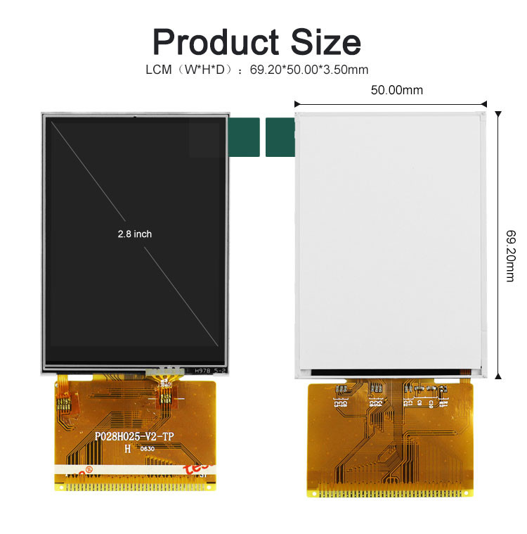 Polcd 2,8 inch Góc nhìn đầy đủ TFT LCD Màn hình cảm ứng Ánh sáng mặt trời Bảng điều khiển IPS có thể đọc được
