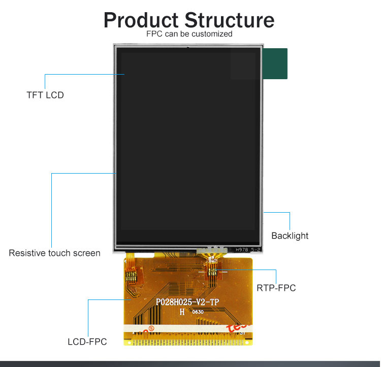 Polcd 2,8 inch Góc nhìn đầy đủ TFT LCD Màn hình cảm ứng Ánh sáng mặt trời Bảng điều khiển IPS có thể đọc được
