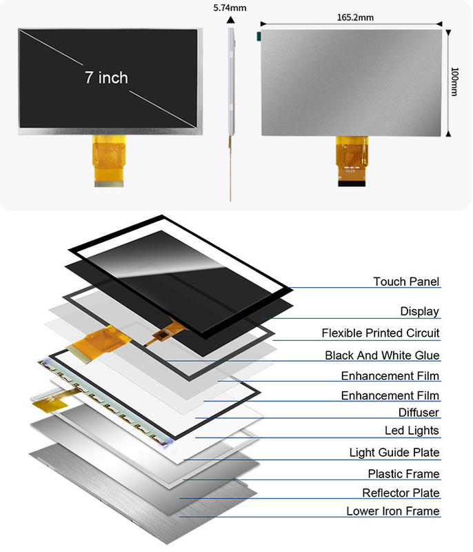 Polcd 7 inch Tft Module 800X480 Độ sáng cao IPS Screen RGB Interface Capacitive Touch Panel 7