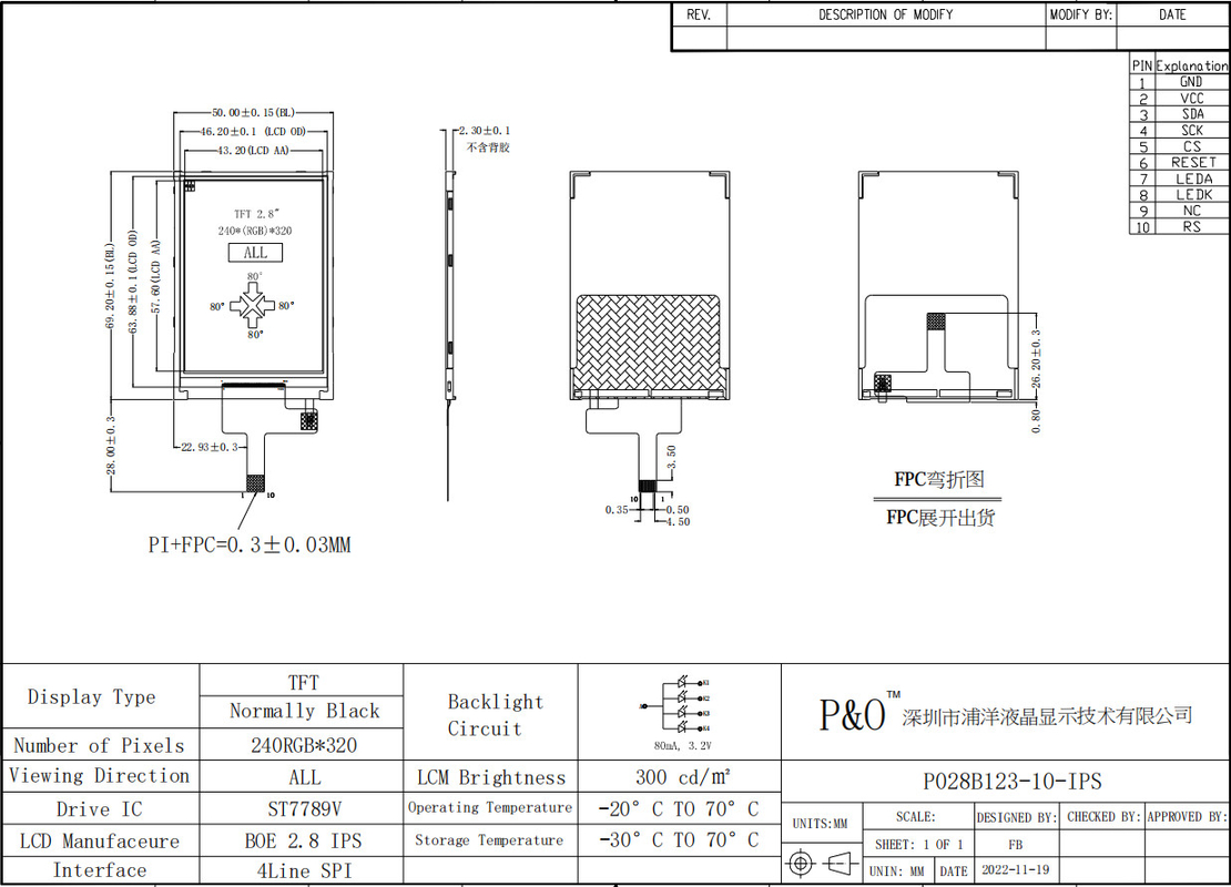 Polcd LCD nhỏ 2.8' 240x320 Công nghiệp IPS Color Screen Full View 2.8 inch Cổng song song TFT màn hình LCD
