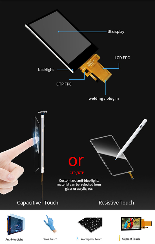 Polcd 3,5 inch TFT Độ phân giải cao 320 * 480 MCU SPI Parallel Interface Capacitive Touch Screen Panel màn hình LCD