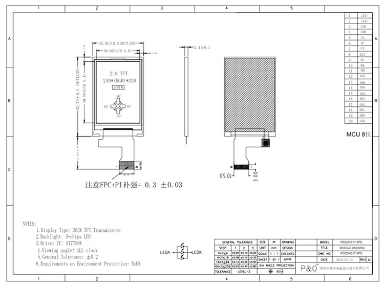 Màn hình LCD Polcd 262K 2.4Mm 2 inch ST7789V IPS TFT LCD Display 240X320