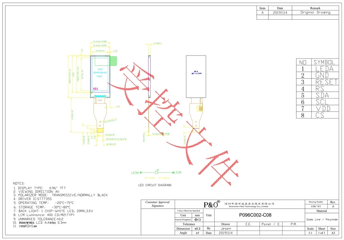 Polcd 0.96 Inch LCD 80 * 160 Lcd Module Full Color Spi 4line IPS Khung hiển thị màn hình nhỏ