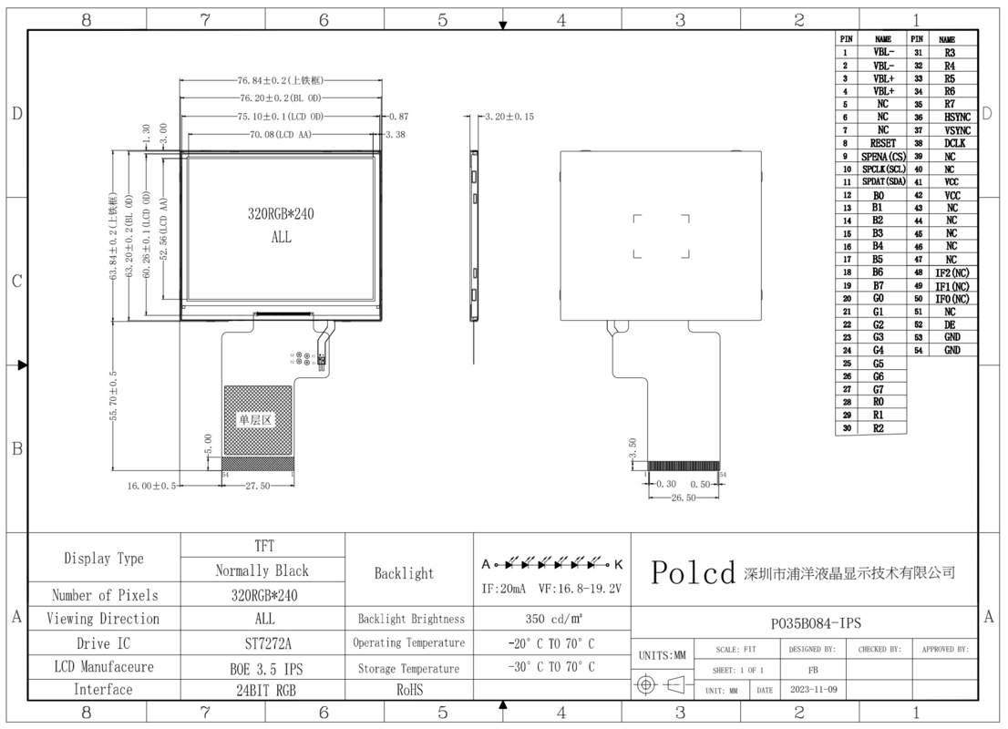Polcd 3.5 Inch TFT LCD Display 320x240 SPI RGB Interface và Colorful Square Screen LCD Modules