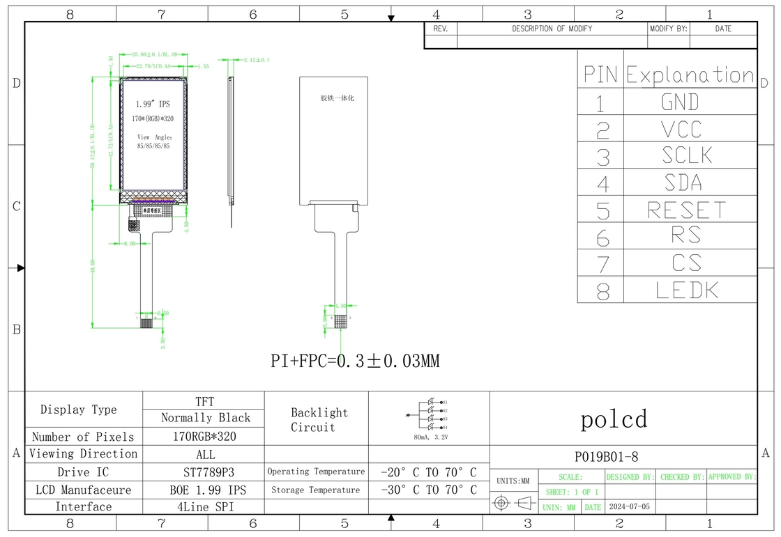Polcd Cỡ nhỏ 1.9 inch màn hình LCD 170 * 320 truyền IPS TFT màn hình mô-đun LCD