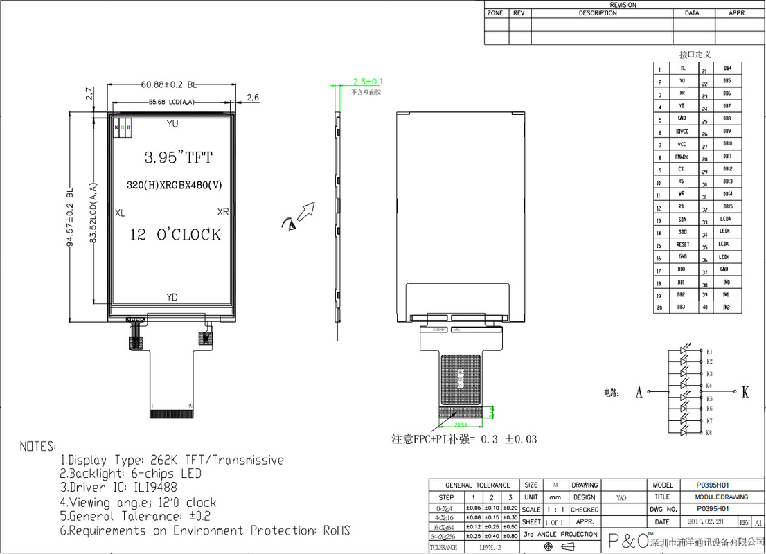 Polcd Custom 3.95 inch 320x480 Ips Tft Lcd RGB giao diện Liquid Crystal Display Module với cảm ứng
