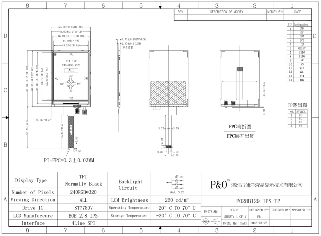 Màn hình LCD TFT 2.8 inch Polcd, giao diện SPI 4 dây, màn hình cảm ứng, 240x320 pixel