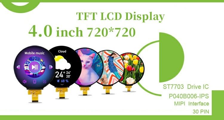 Polcd Kích thước nhỏ Màn hình LCD tròn 4 inch 720x720 pixel 4Line giao diện MIPI Hiển thị đầy màu