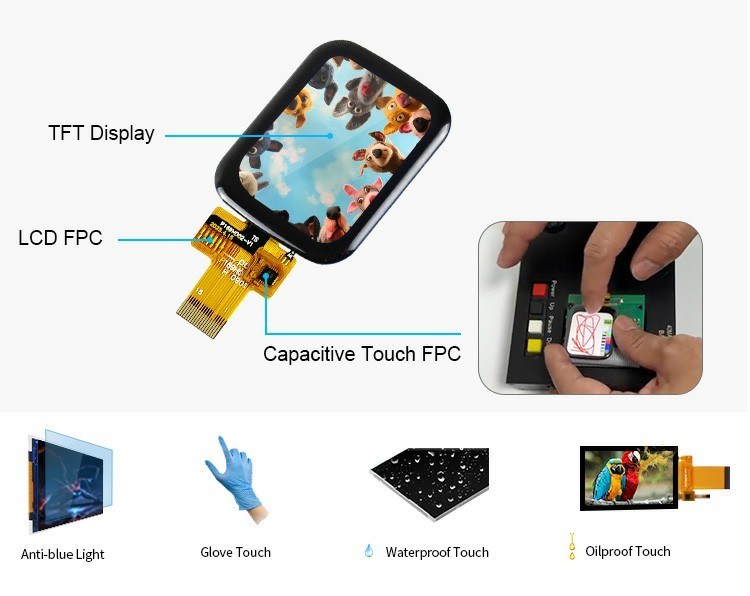 Polcd 1.69 Inch TFT Capacitive Touch Screen 240x280 Thông thường Đen IPS LCD Module