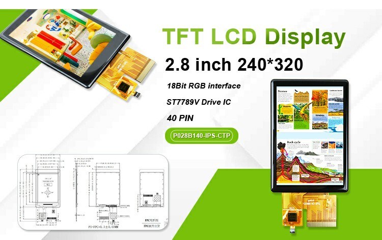 Polcd Độ sáng cao 500nit 2,8 inch Màn hình LCD 240x320 RGB giao diện IPS CTP Capacitive Touch TFT Display