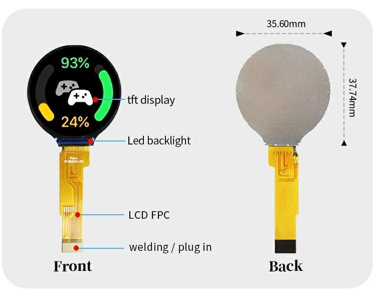 Polcd 1,28 inch 1,28'môi hình tròn màu tròn màn hình TFT 240x240 LCD GC9A01 Driver IPS LCD Module