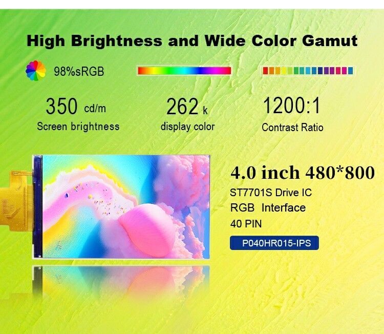 Polcd Custom RGB 24bit Interface 4.0 Inch 480*800 Dots Màn hình màn hình LCD màu nhỏ TFT