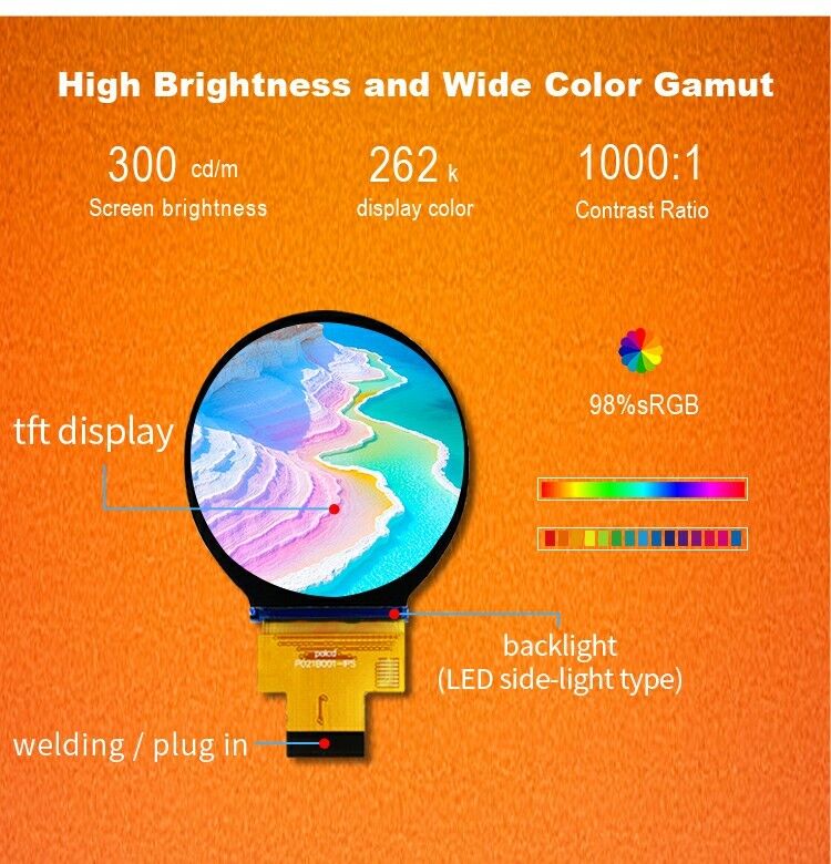 Polcd 2,1 inch IPS LCD tròn nhỏ 480 * 480 giao diện Mipi ST7701S Circle Circular TFT Display Module