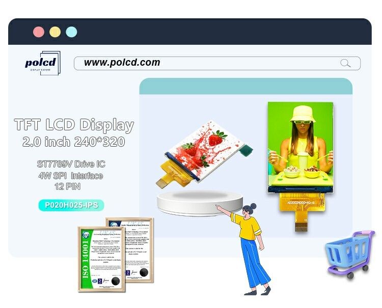 Polcd 240*320 2' màu LCD độ sáng cao giao diện SPI IPS TFT màn hình LCD ma trận hoạt động