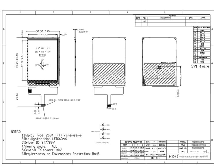 Polcd 2,8-Inch độ phân giải 240 * 320 Spi giao diện TFT Graphic LCD màn hình mô-đun cho các ứng dụng khác nhau