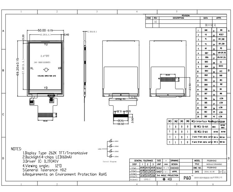 Polcd 2.8 inch LCD Screen Panel 240 * 320 MCU SPI giao diện ILI9341V TFT LCD Module Display