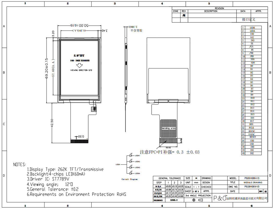 Polcd Factory 2.8 inch 240*320 Rgb Mcu Spi Multi-Interface ST7789V ic TFT màn hình LCD