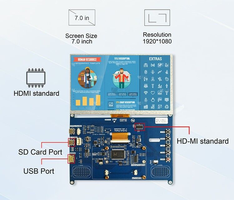 Polcd Độ sáng cao 7 Inch 1024x600 RGB LCD Drive Board RTD2281 với loa âm thanh cho màn hình ngoài trời công nghiệp