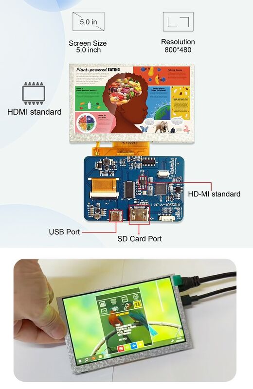 Mô-đun hiển thị LCD 5 inch cấp công nghiệp Polcd 4.3 Bảng điều khiển giao diện H-DM-I độ phân giải 800x480