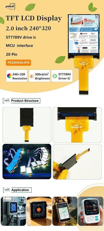 Polcd 2 inch 240*320 IPS Screen Transmissive ST7789V 300 nit 20 pin MCU giao diện TFT LCD Module Display