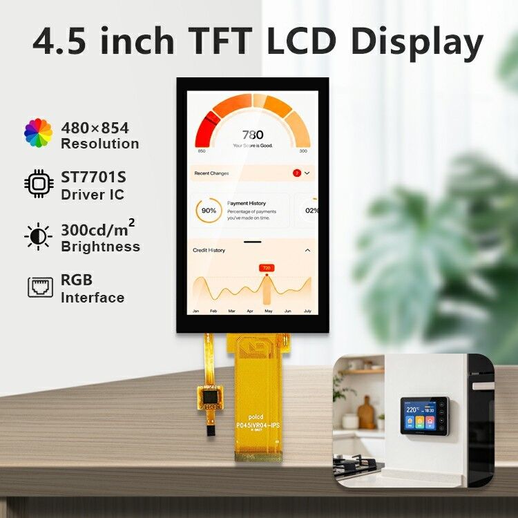 Màn hình LCD TFT Polcd 4.5 inch với màn hình cảm ứng điện dung độ phân giải 480*854 Màn hình màu Lcd 40 chân