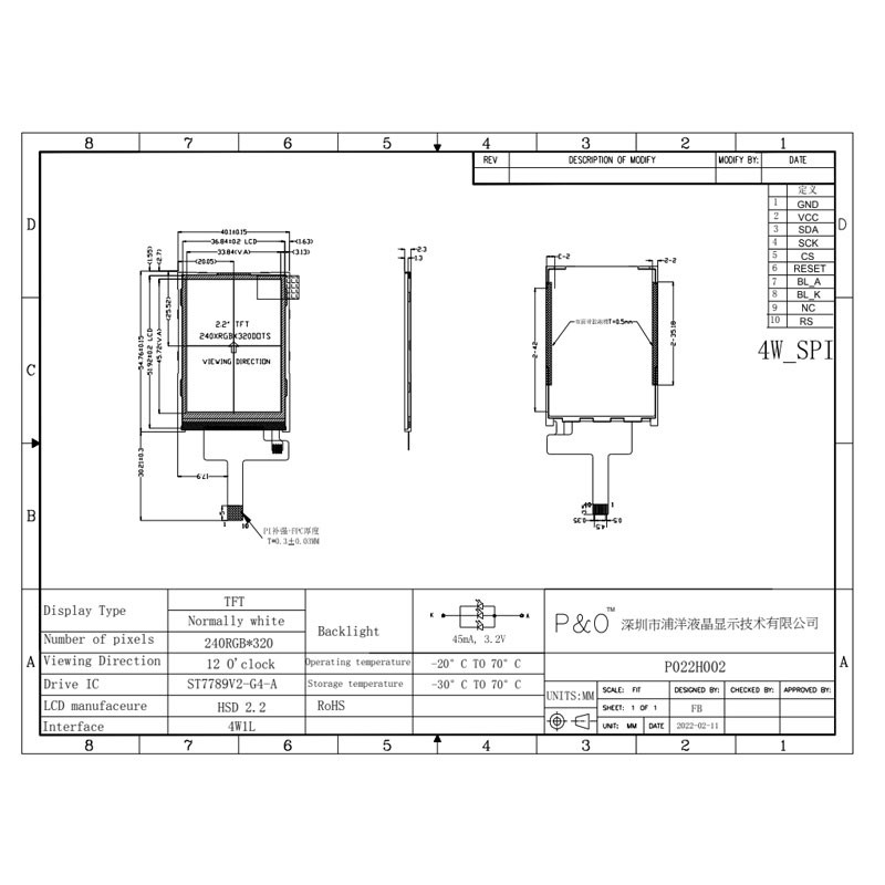 Màn hình LCD Polcd 240X320 2.2 inch ST7789V Màn hình Tft nhỏ 300 Độ sáng