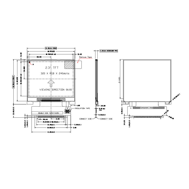 Polcd ILI9342C 2.31 inch Lcd 8080 MCU Màn hình LCD 16 bit 320x240 300 Nit