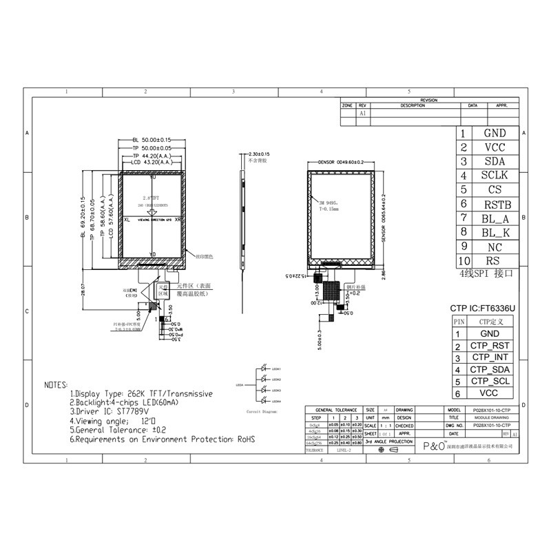 Màn hình cảm ứng điện dung Polcd 240X320 Tft Lcd ST7789V 2.8 Tft Lcd Shield Raspberry Pi