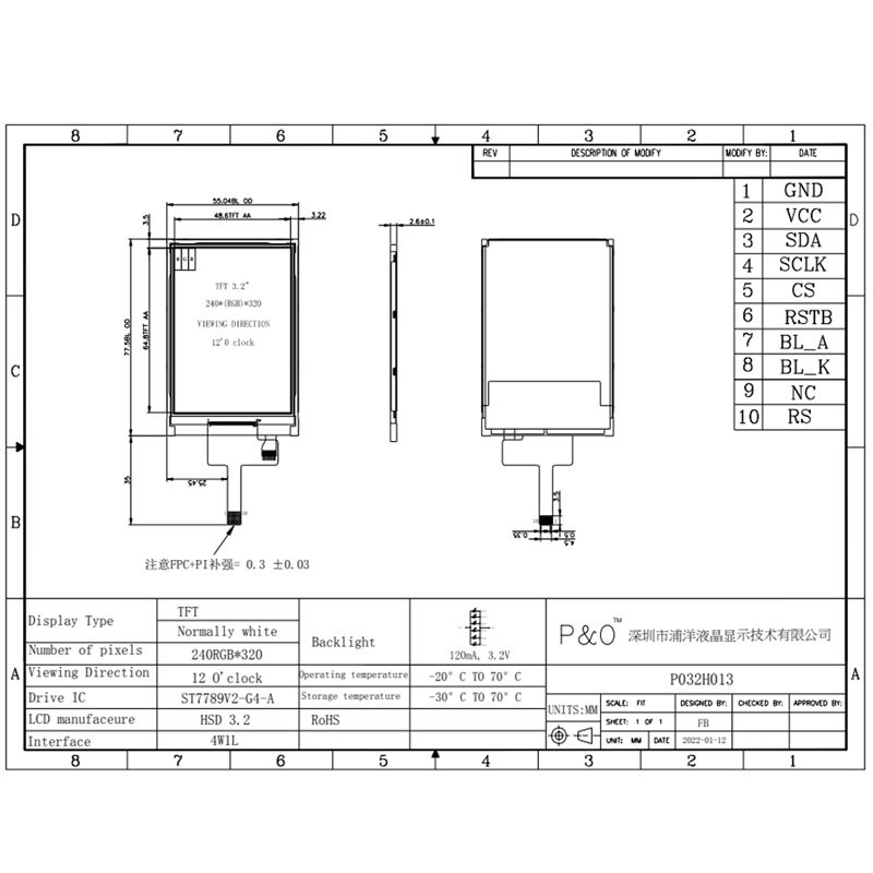 Polcd ST7789V 3.2 Inch 320x240 Màn hình LCD cảm ứng 4 dòng SPI Màn hình LCD độ sáng cao