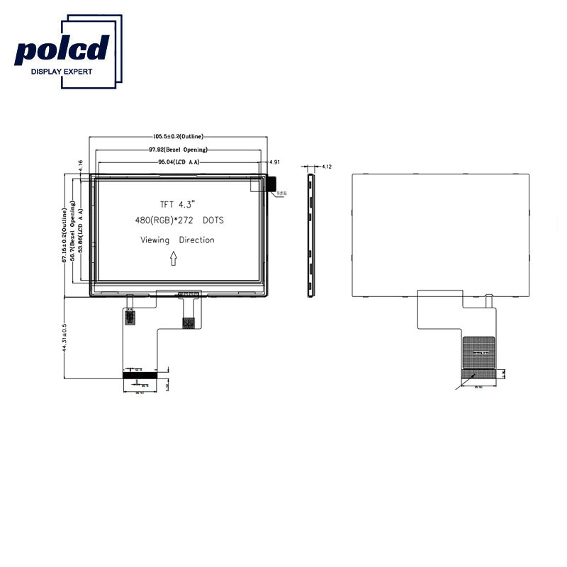 Màn hình LCD Polcd 4.3 inch 480x272 Tft Màn hình LCD Màn hình cảm ứng RGB 24 bit